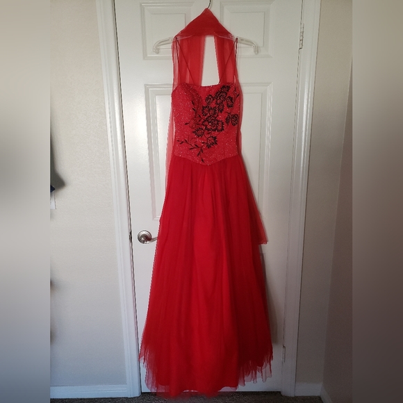 GLAM GURLZ BEADED PROM BALL GOWN ONE PIECE SPAGHETTI STRAPS CORSET BACK - Picture 3 of 7